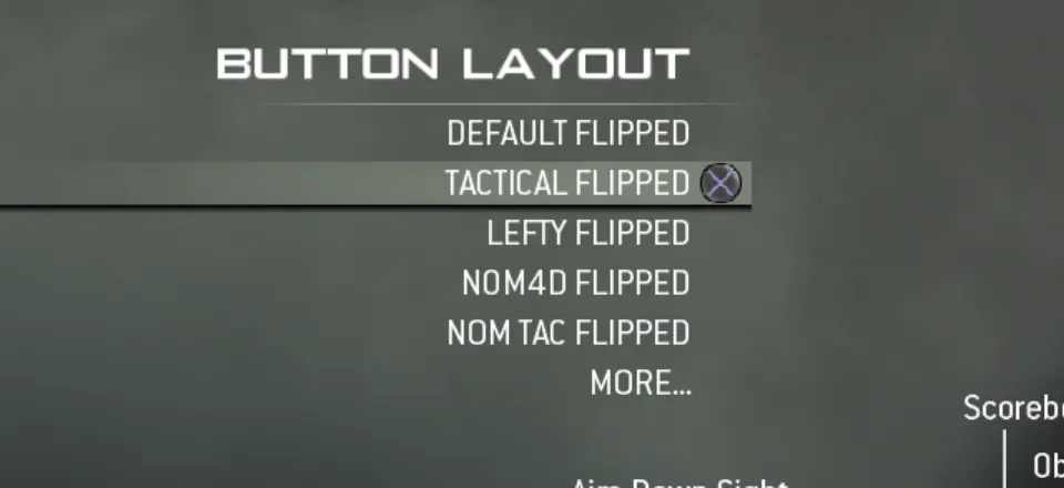 Button layout menu: Default Flipped, Tactical Flipped, Lefty Flipped