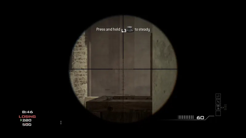 Sniper scope with the hint: Press and hold L3 to steady