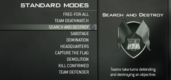 Standard Modes list: Free-for-All to Team Defender