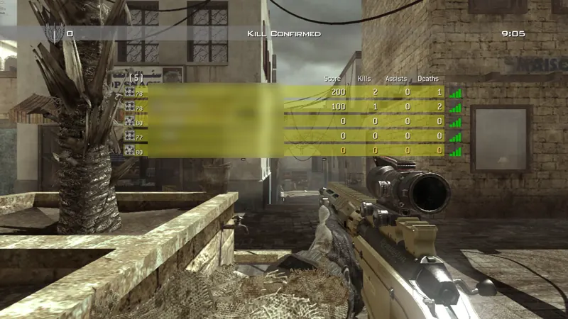Xbox 360 MW3 in the Xenia emulator with a bot mod running, Kill Confirmed scoreboard